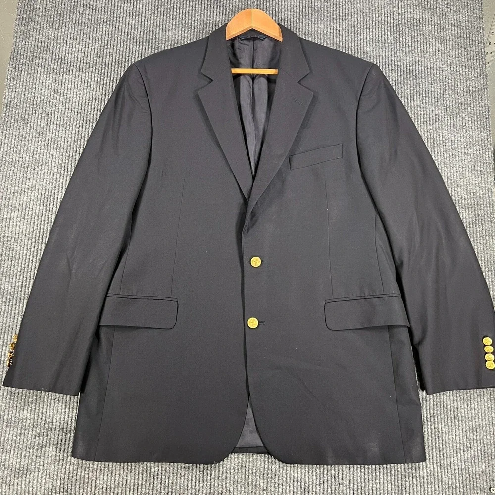 Brooks Brothers Brooksease Loro Piana‎ Blazer Mens Size 45 Blue 2 Gold Button
